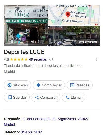 captura de la información del local LUCE en google